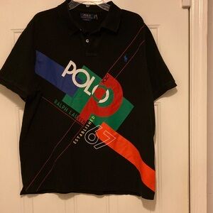 Ralph Lauren Black Polo with Colorful Graphic